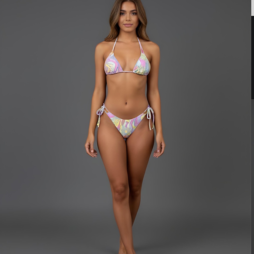 Floral Print Halter Tie Side Bikini Swimsuit